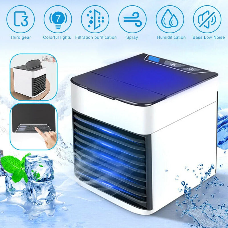 Mini Ar Condicionado Portátil Cooler Umidificador Climatizador Luz Led Clima Artic 3 Velocidades Refrigerador